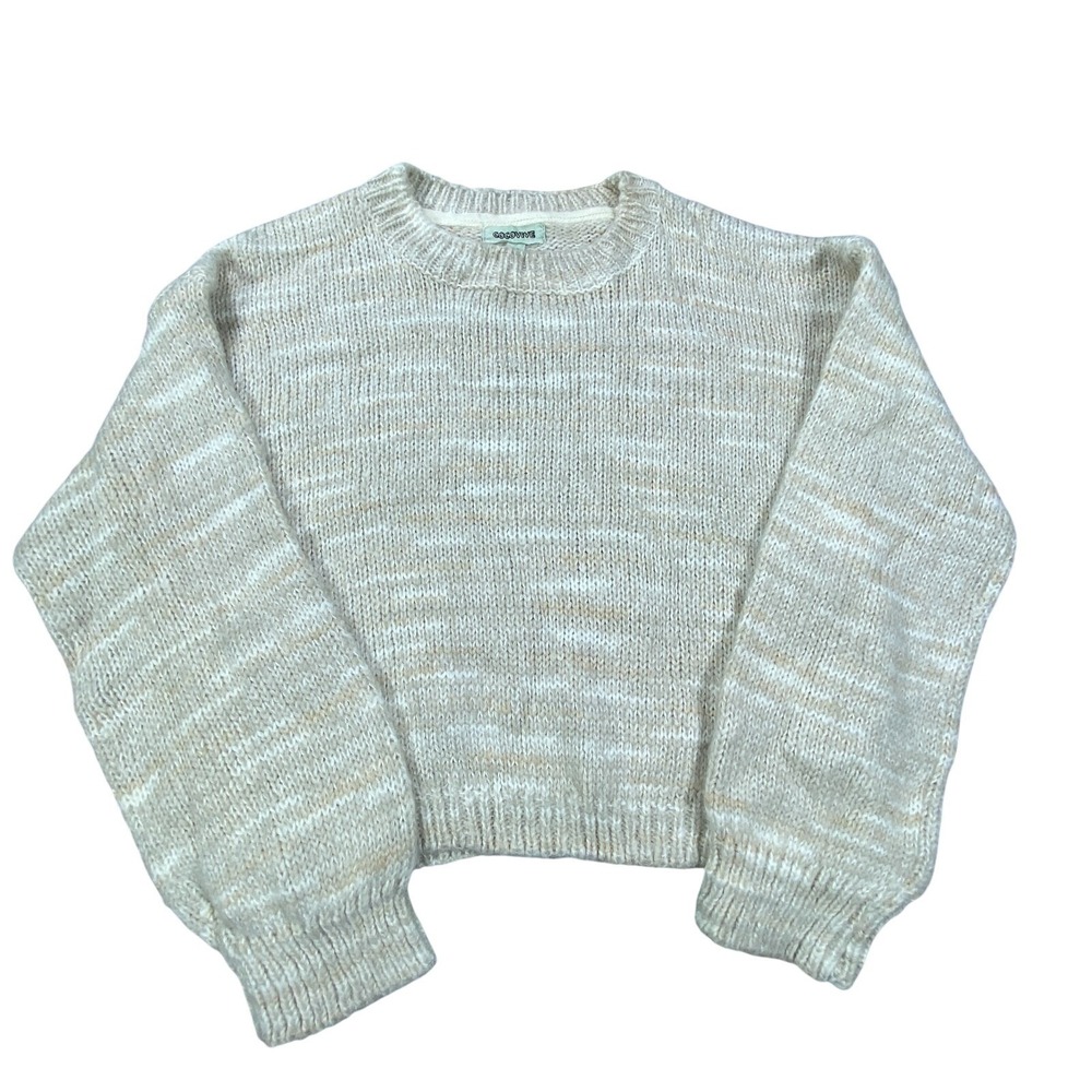 Cream Cropped Knit Sweater Small Cozy Minimalist Soft Girl Cottagecore Chic Top